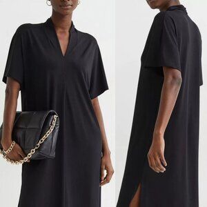 H&M Women’s Black Dolman Sleeve V-Neck Midi Shift Dress - XS